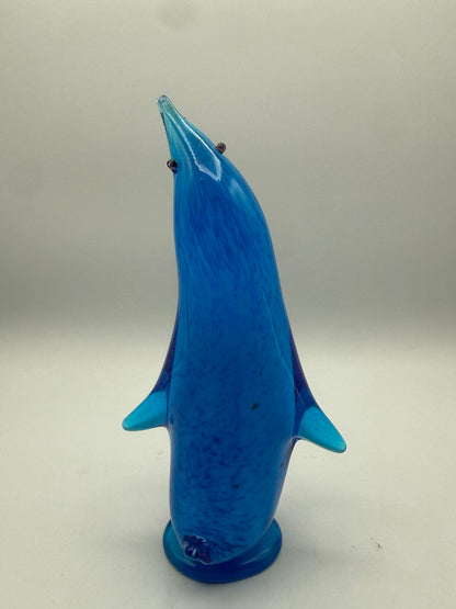 MCM Altaglass Hand Made Blue Glass Penguin 7” Tall /ro