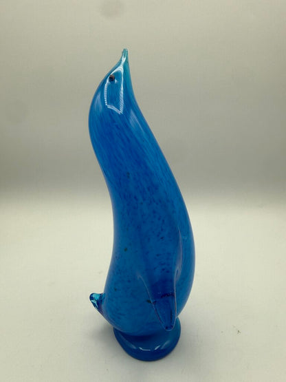MCM Altaglass Hand Made Blue Glass Penguin 7” Tall /ro