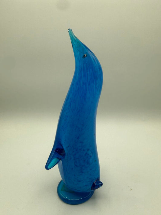 MCM Altaglass Hand Made Blue Glass Penguin 7” Tall /ro