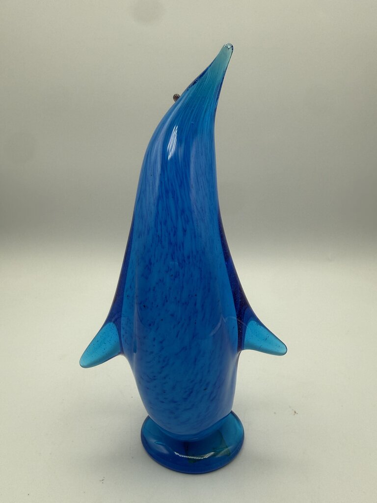 MCM Altaglass Hand Made Blue Glass Penguin 7” Tall /ro