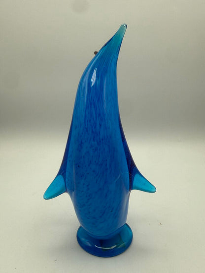 MCM Altaglass Hand Made Blue Glass Penguin 7” Tall /ro