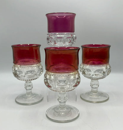 4ea Indiana Glass Kings Crown Ruby Flashed Thumbprint 5 1/2” Wine Goblets /b