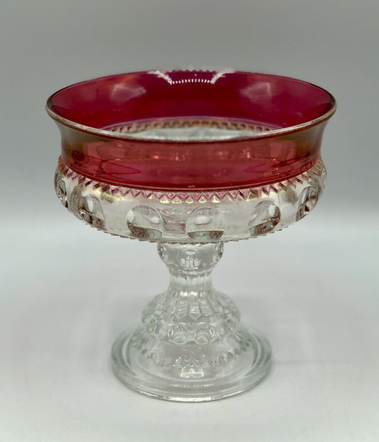 Indiana Glass Kings Crown Ruby Flashed Thumbprint 5 1/4” Compote /b