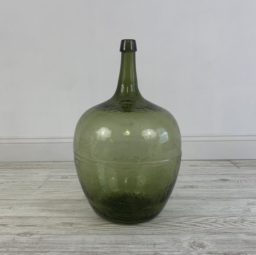Vintage Green Glass Demijohn Bottle/hg