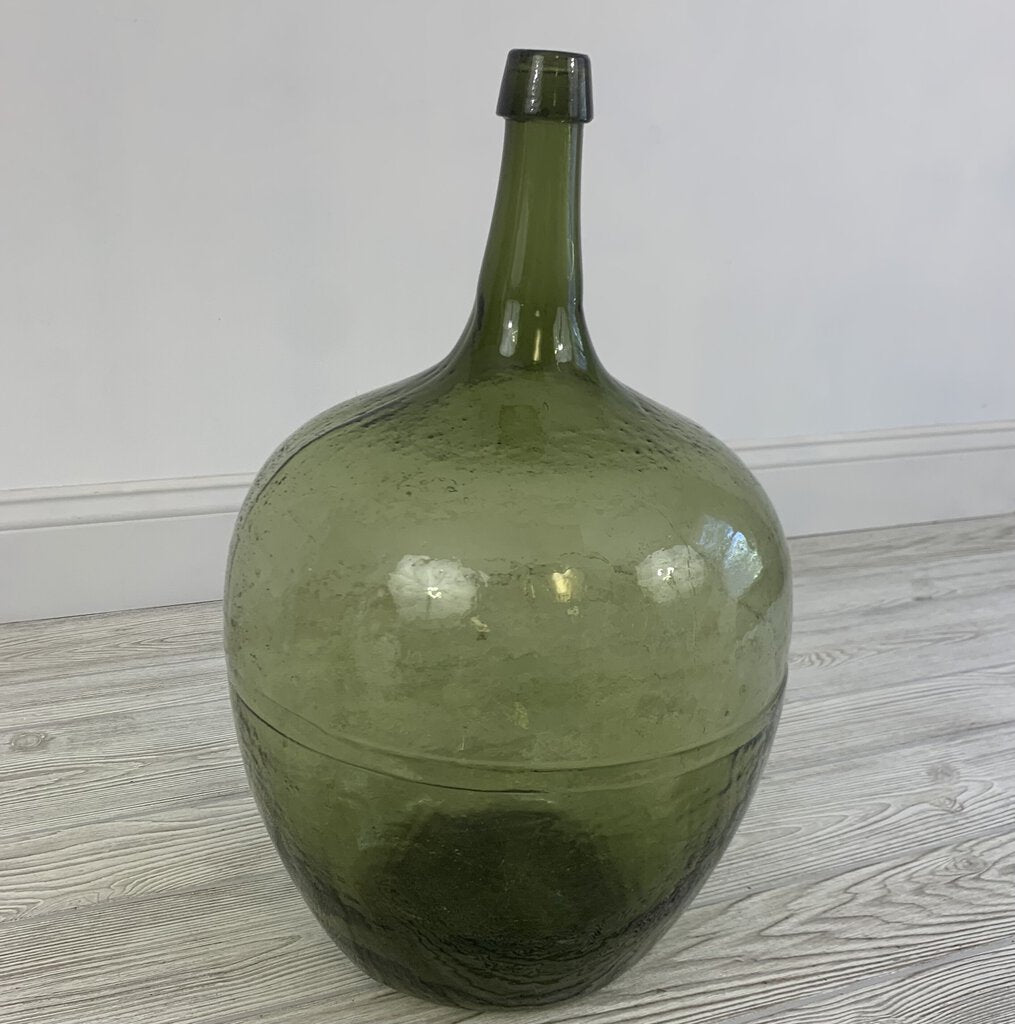 Vintage Green Glass Demijohn Bottle/hg