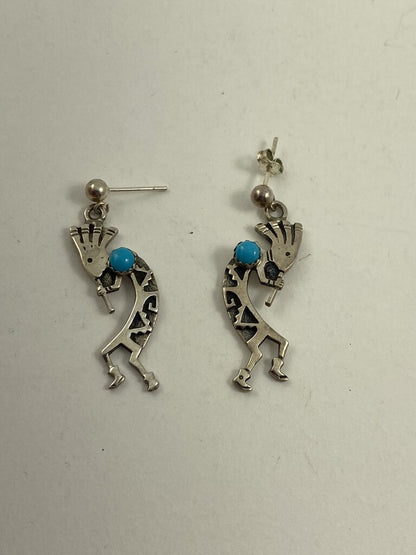 Turquoise Kokopelli Sterling Silver Pierced Post Earring /r