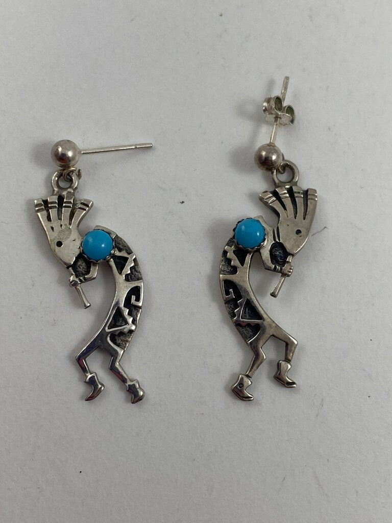 Turquoise Kokopelli Sterling Silver Pierced Post Earring /r