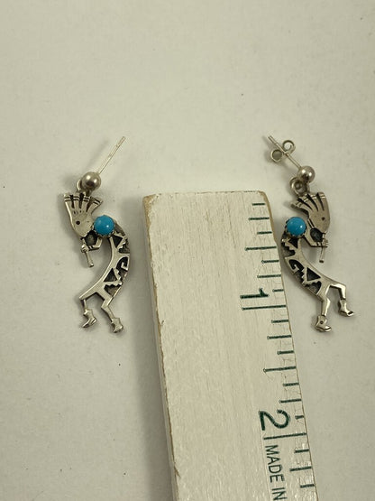 Turquoise Kokopelli Sterling Silver Pierced Post Earring /r