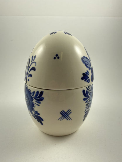 Delft Blue Handpainted Windmill Egg shaped 6” Covered Dish /r