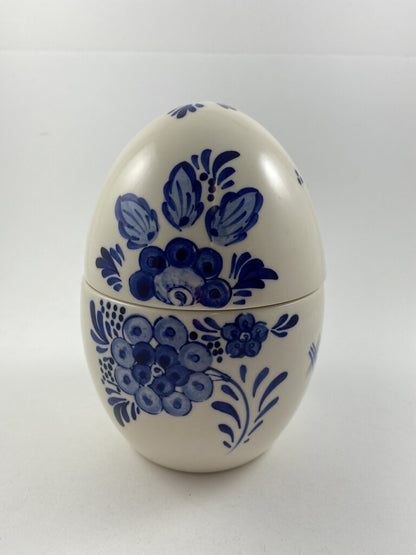 Delft Blue Handpainted Windmill Egg shaped 6” Covered Dish /r