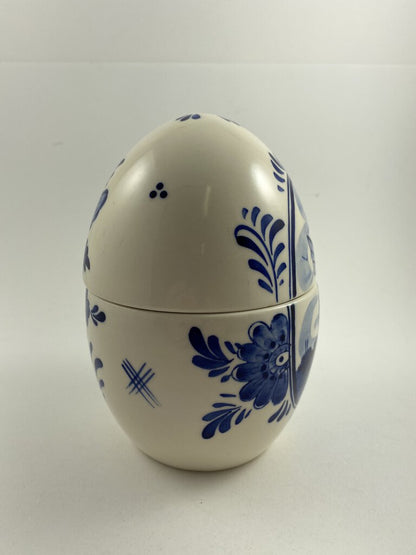 Delft Blue Handpainted Windmill Egg shaped 6” Covered Dish /r