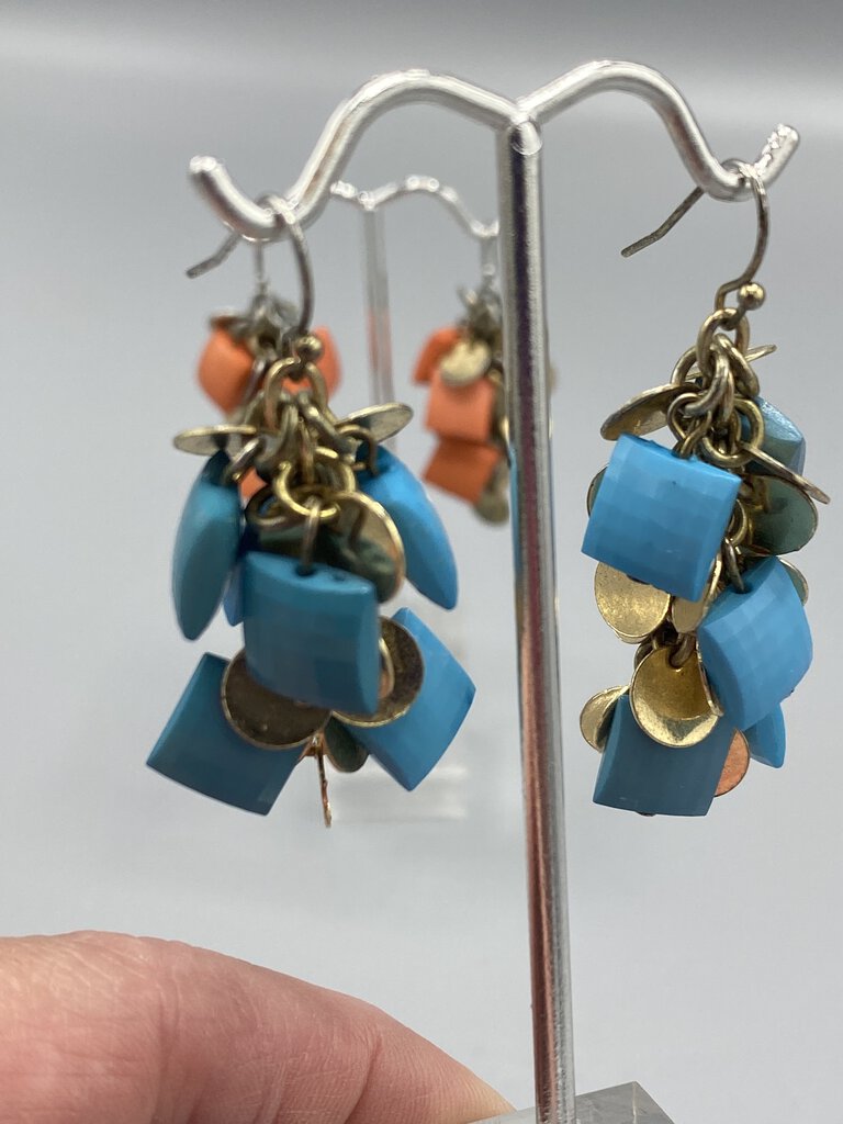 Groovy set of 2 pairs Vintage Dangle Pierced Earring Blue & Coral /r
