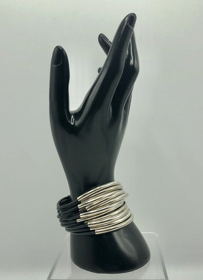 Silver Linings Black Leather Bar Bracelet ~ Spain /b