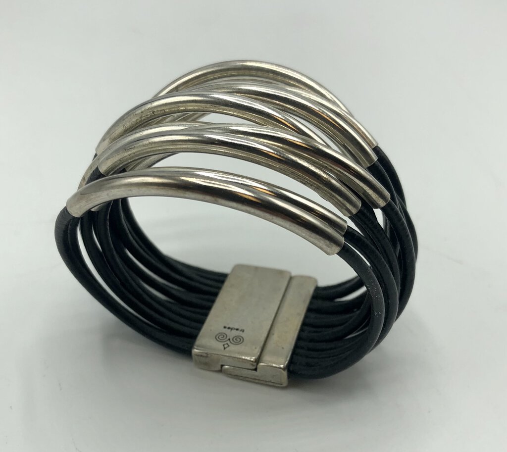 Silver Linings Black Leather Bar Bracelet ~ Spain /b