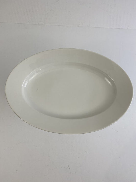 Vintage H&C Limoges White Ironstone Oval Lipped Platter 15.5” /r