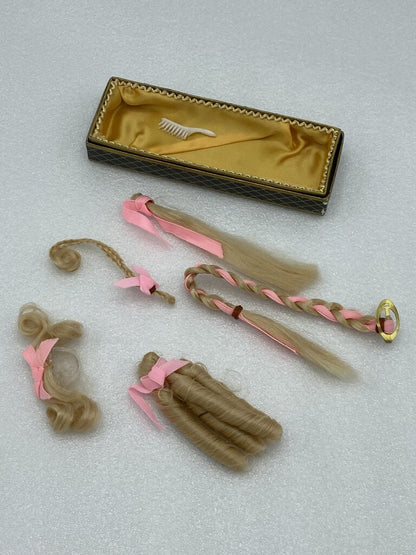 Vintage Blonde Doll Hair Extensions and Accessories Box Set /r