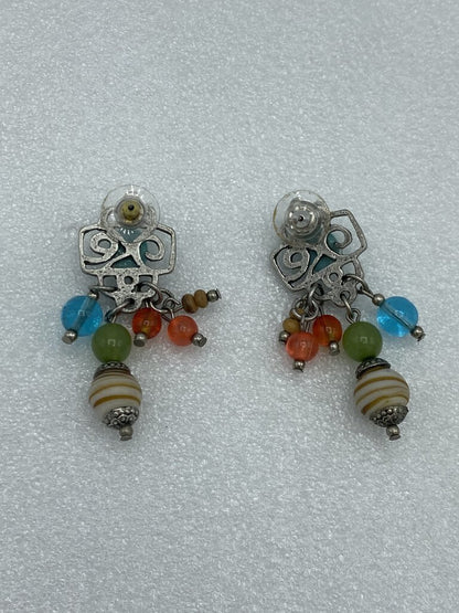 Fun Set of Colorful Bead & Silver Dangle Pierced Earrings /r