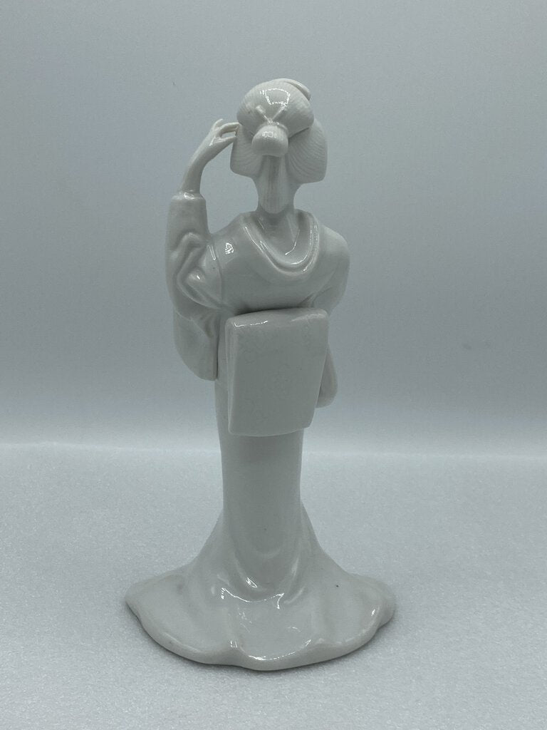Vintage White Porcelain 10.25” Tall Geisha Figurine Decor /r