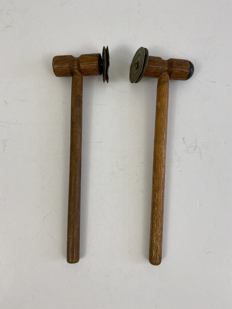 Primitive Wood Hammer Instrument with Clanging Cymbals Set of 2 /r