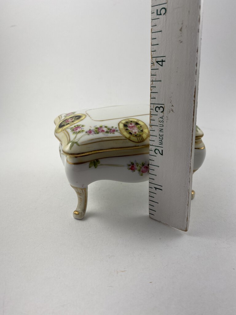 Small Nippon Hand Painted Porcelain Trinket Box “Piano Bench” /r