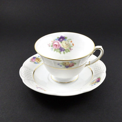 Vintage 1926 1927 ROSENTHAL 136 Bavaria Rose Floral Basket Weave Cup & Saucer /g