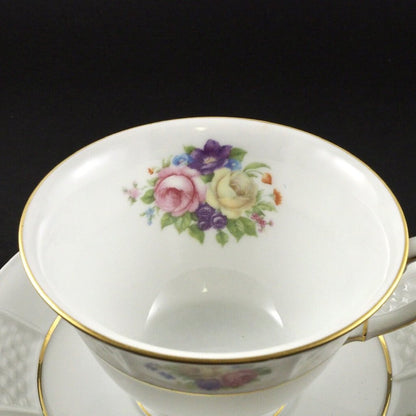 Vintage 1926 1927 ROSENTHAL 136 Bavaria Rose Floral Basket Weave Cup & Saucer /g