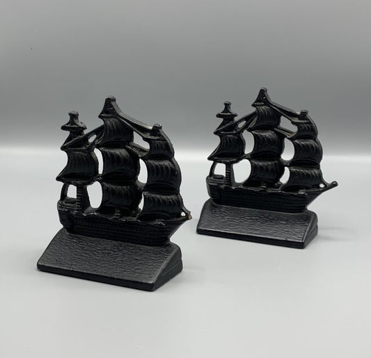 Vintage Cast Iron Galleon Ship Bookends /hg