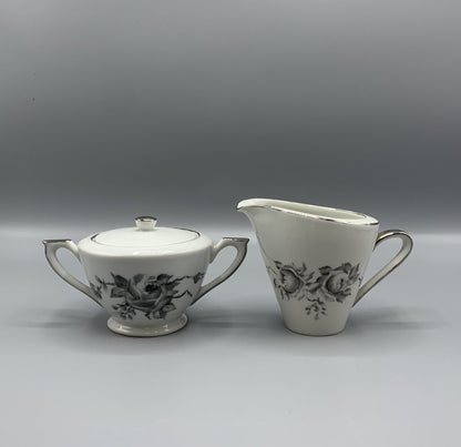 Mid-Century Hutschenreuther “Black Rose” Sugar Bowl and Creamer /hg