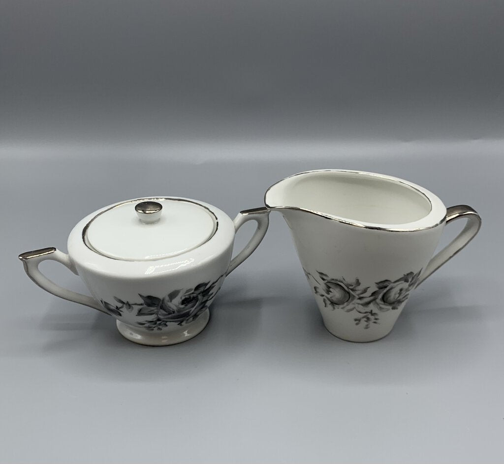 Mid-Century Hutschenreuther “Black Rose” Sugar Bowl and Creamer /hg