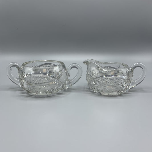 Antique American Brilliant Cut Crystal Sugar and Creamer Set /hg