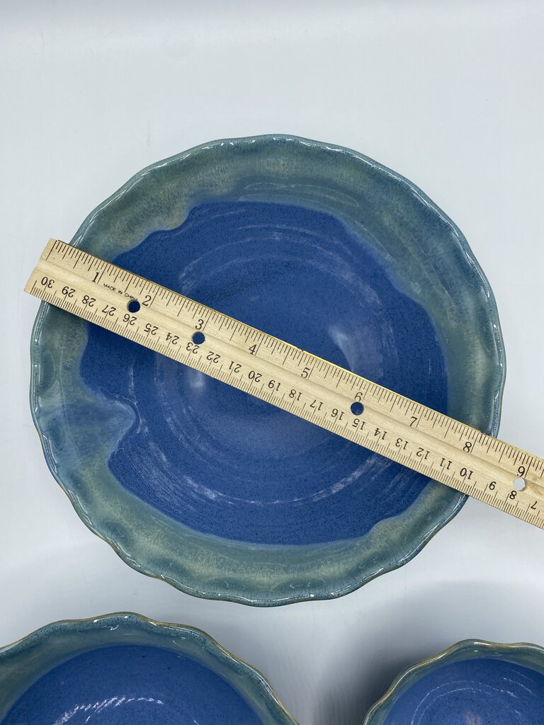 Handmade Pottery from Canada Set of 3 Nesting Bowls Blue/Green Gorgeous Glaze /r