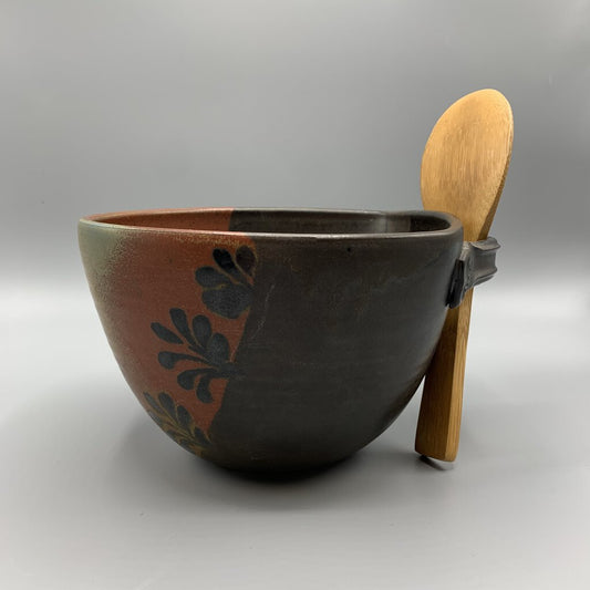 Studio Pottery Rice Serving Bowl with Bamboo Paddle /hg