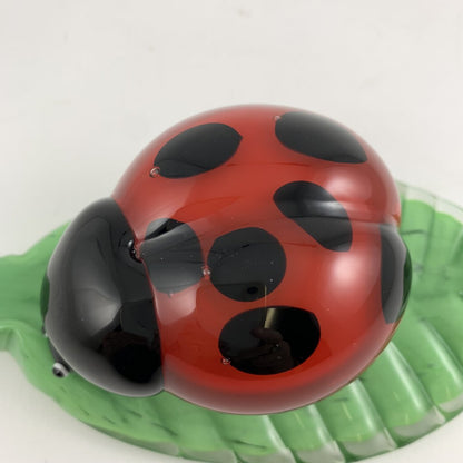 Blown Glass Murano-Style Lady Bug on a Leaf Figurine /hg