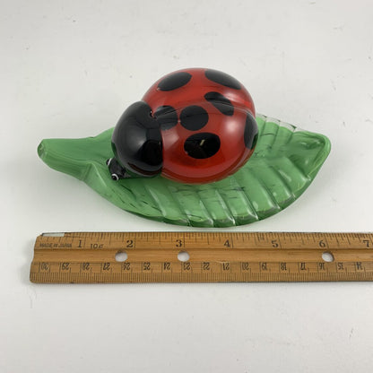 Blown Glass Murano-Style Lady Bug on a Leaf Figurine /hg