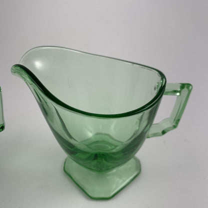 Vintage Fostoria “Mayfair” Mini Open Sugar Bowl and Creamer, Uranium Glass /hg