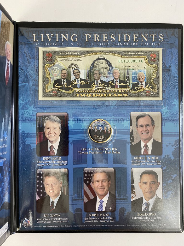 Merrick Mint Limited Edition Living Presidents Colorized U.S. $2 Bill & Coin COA /ro