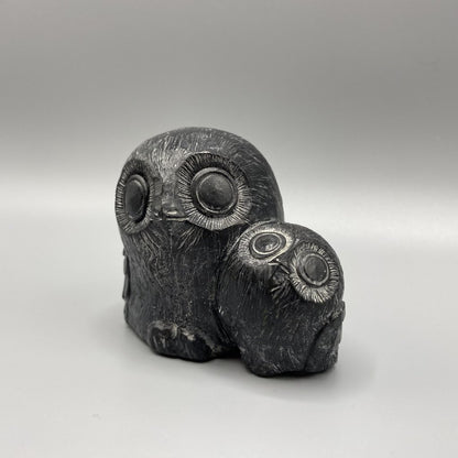 Pair of Owls Soapstone Sculpture - Tom Wolf Original /bh