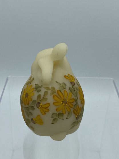 Fenton Bunny Rabbit Satin Yellow Glass Hand Painted Figurine /ro