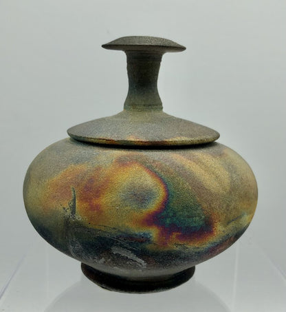 Studio Art Pottery Small Raku Bowl w/ Lid /b