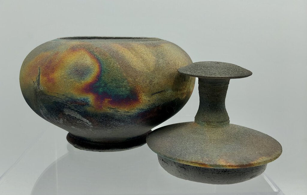 Studio Art Pottery Small Raku Bowl w/ Lid /b