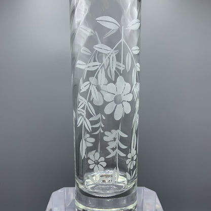 Vintage Optic Rib Floral Etched Vase /hg