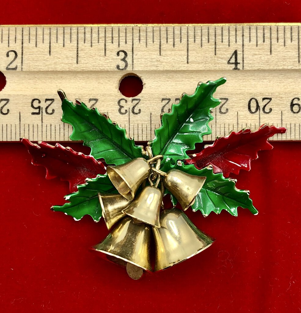 Vintage St. Labre Christmas Holly & Bells Brooch /b