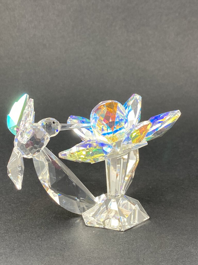 Iris Arc Iridescent Crystal Figurine Hummingbird on Flower /ro