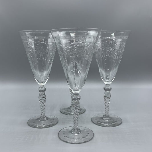 Vintage Newton Crystal Co.Cut Crystal Wine/Water Glasses Set/4 /hg