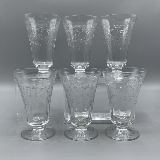 Vintage Newton Crystal Co. Cut Crystal Ice Tea/Water Glasses Set/6 /hg