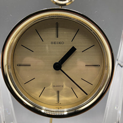 Vtg Seiko Lucite/ Acrylic & Gold Toned Quartz Mantel Clock /b