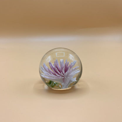 1950s Pink Waterlily Flower Glass Paperweight - Not Signed /bh