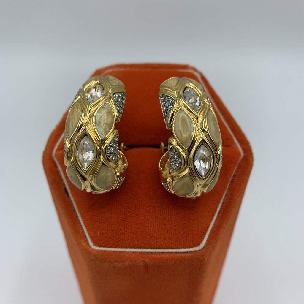 Swarovski Pavé Rhinestone and Enamel Clip-On Earrings /hg