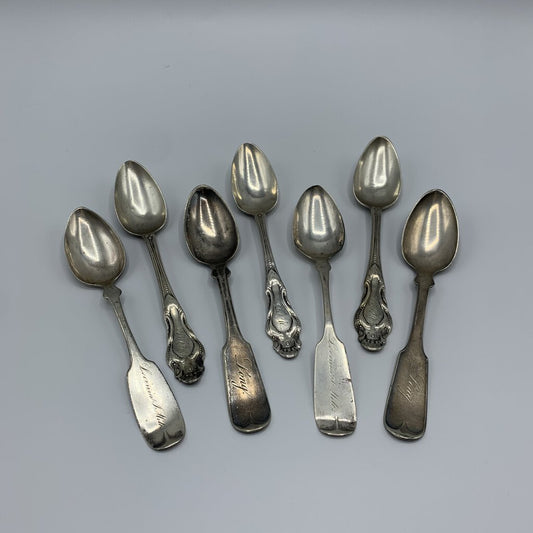 Antique Victorian Coin Silver Teaspoons Set/7 /hg