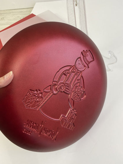 Neiman Marcus 13.5” Red Glass Snowman 2015 Serving Platter NIB /rb